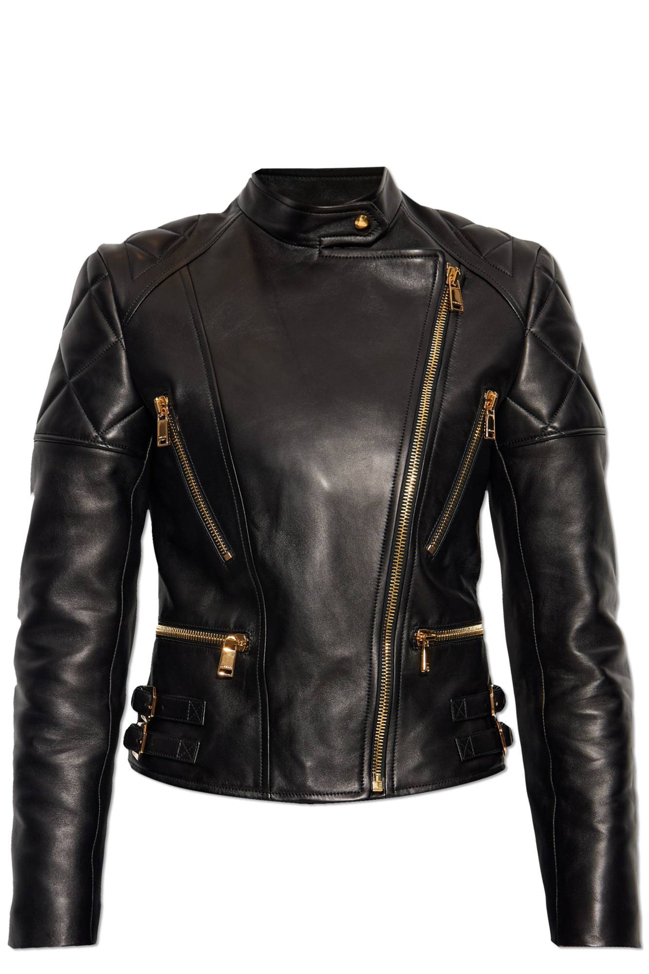 専用VERSACE Leather Raiders Jacket Leather Biker Jacket Black | VERSACE